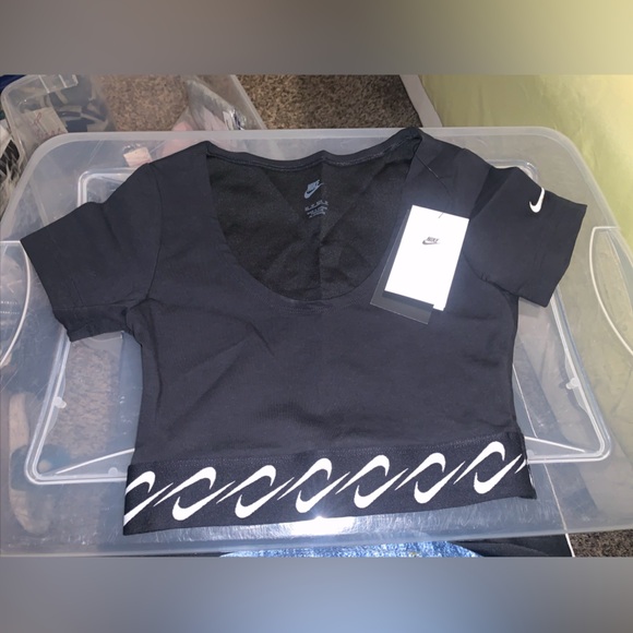 Nike Tops - Nike Black Cropped Athletic Tee with Branded Swoosh Band